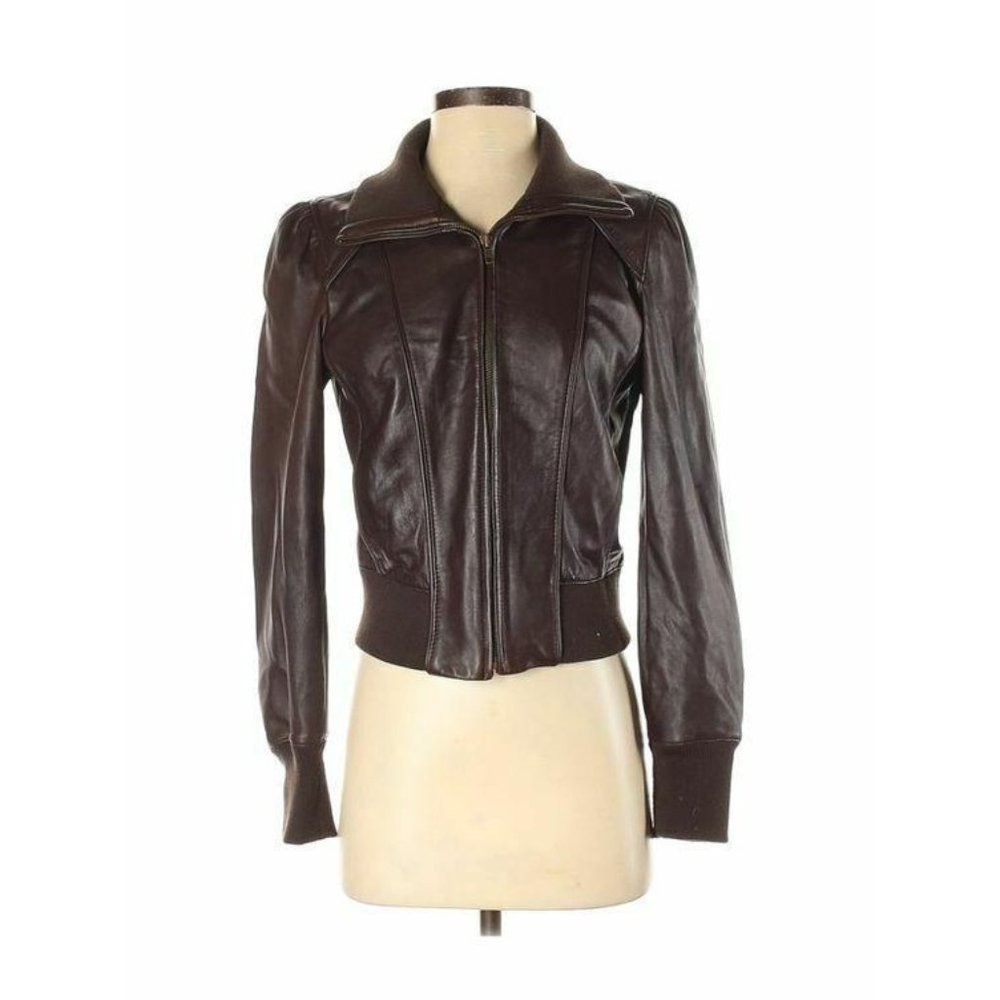 Halogen Women Quilted Leather Bomber Moto Jacket